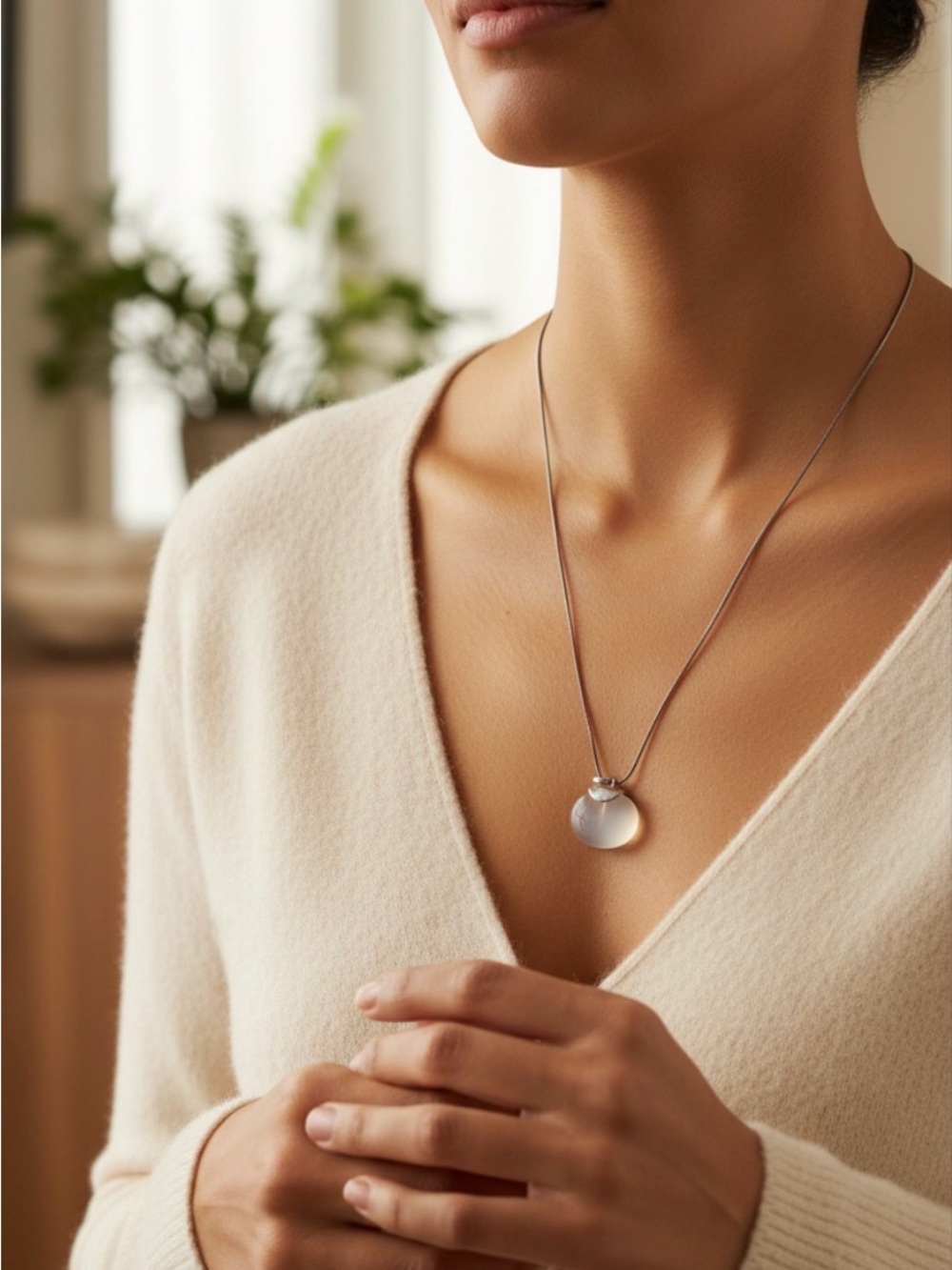 Sterling Silver Frosted Disc Pendant Necklace - Minimalist Women’s Jewelry